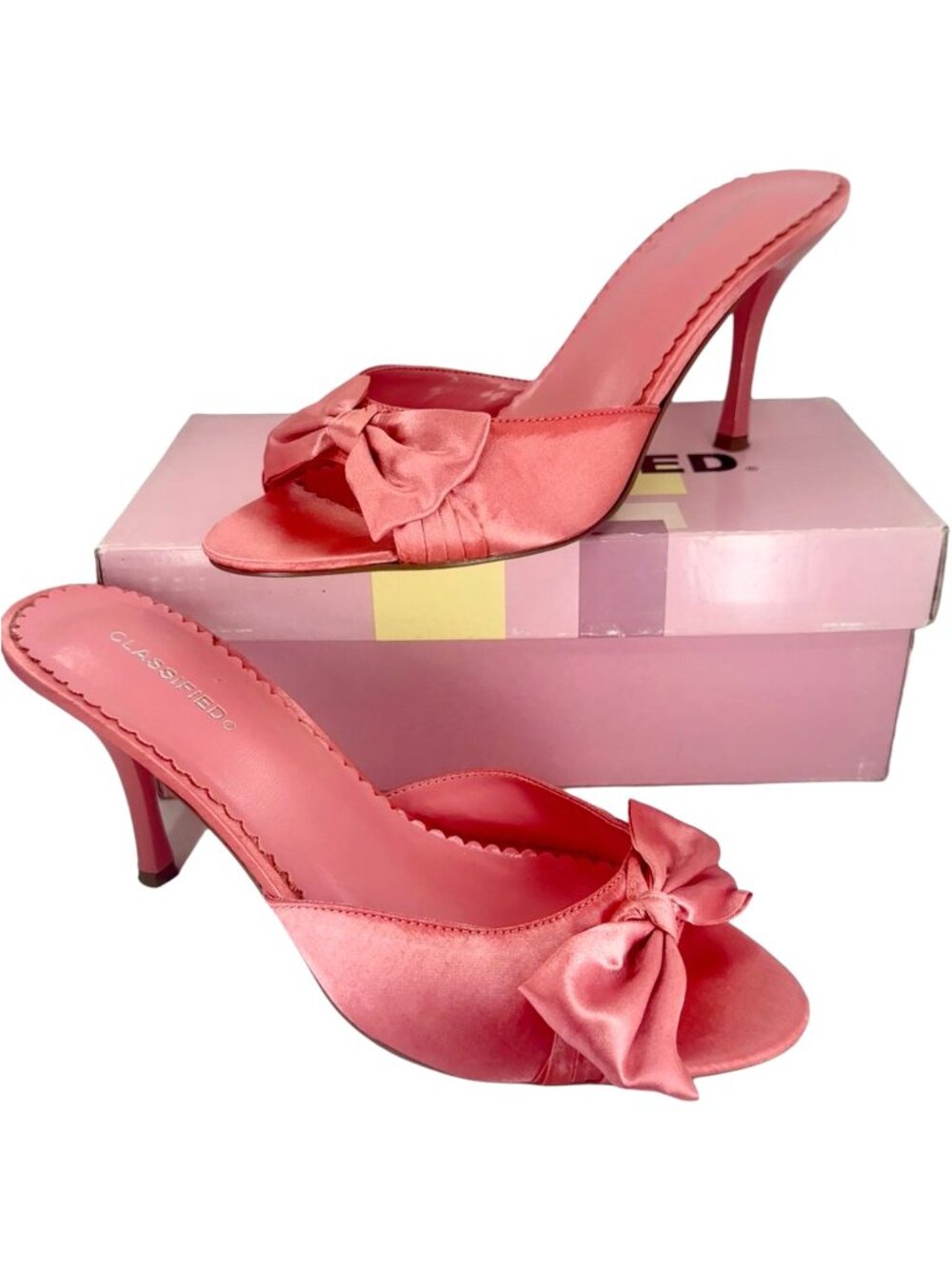 Y2K Classified 10 Pink Mauve Satin Bow Mule Stiletto Heels Coquette Sandals